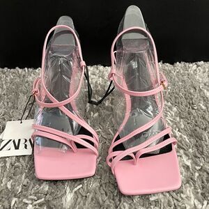 NWT Zara Strappy Heeled Leather Sandals